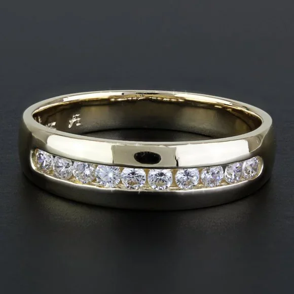 Men's 14k Yellow Gold Wedding Band With Cubic Zirconia - 5 Stone Horizontal Set Ring - View #5